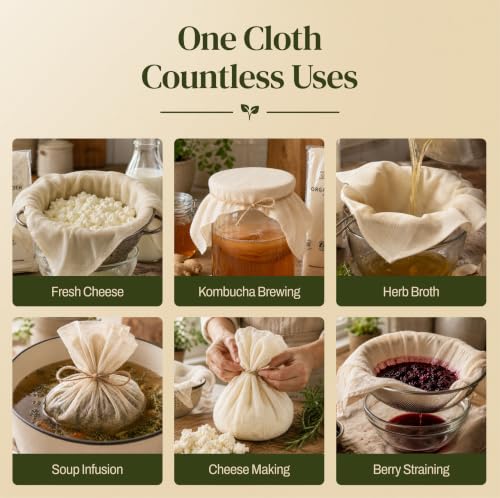 Image of Country Trading Co. Organic Cheesecloth, Grade 120 Extra-Fine Weave, 2 Hemmed Squares, GOTS Certified Unbleached Cotton, Reusable Straining Cloth for Cheese, Nut Milk, Yogurt & Kombucha