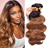 Light Brown Body Wave Bundles Human Hair T1B/30 Ombre Bundles Double Weft Brazilian Human Hair Sew-In Weave Extensions 8 10 12 Inch（Black Ombre Light Brown）