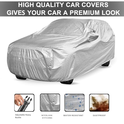 Image of Auto Hub Waterproof Car Cover Compatible with Mahindra Thar Roxx (5 Doors) with Mirror Pocket, Soft Cotton Lining, Waterproof Thar Roxx Car Cover- Metallic Silver