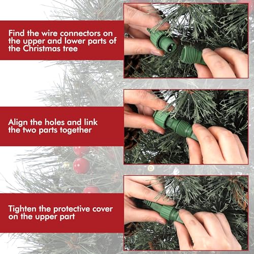 GAOMON 4.5ft Christmas Tree 2 Set with 100 Warm White Led Lights, Pre-Lit Snow Flocked Christmas Tree with Vintage Potted Base, Holiday Xmas Tree with Red Berries, Decoration for Home, Entrances