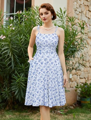 Image of Belle Poque 2026 Summer Dress for Women Spaghetti Strap Flowy Midi Beach Sundress Vintage Wedding Guest Cocktail Dress