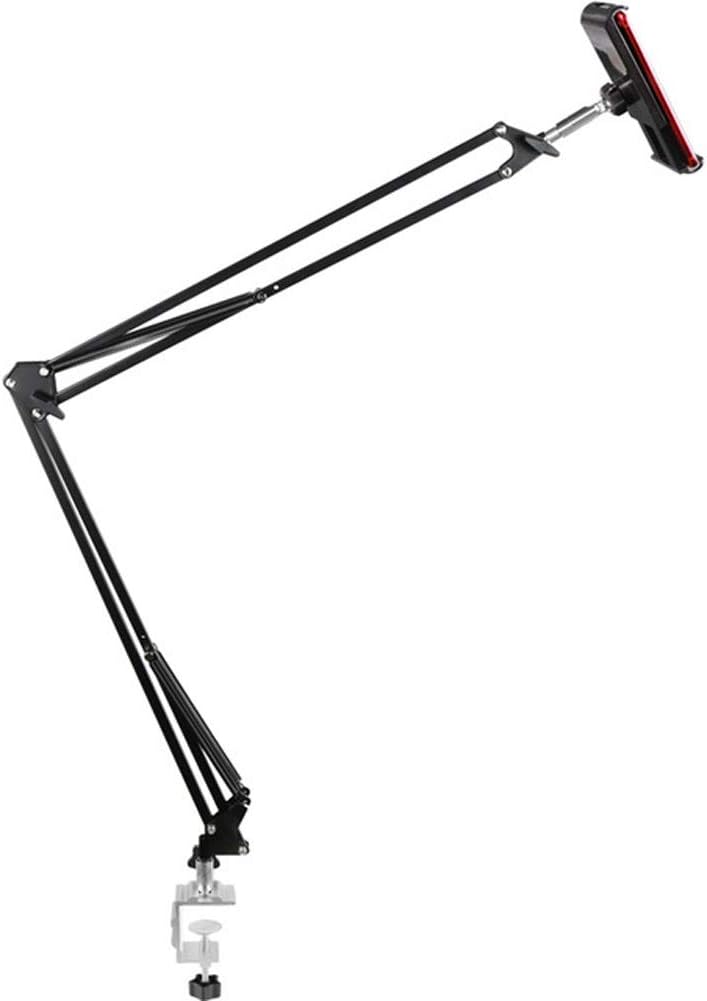 Heavy Duty Phone/Tablet Metal Holder Universal Mobile Cell Smartphone Mount Lazy Bracket 360° Rotation Gooseneck Clamp Stand Flexible Long Arm (Black, 3-Section)