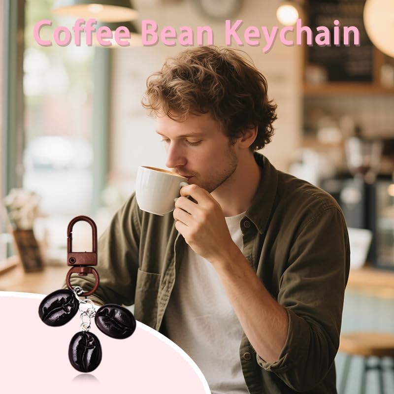 Coffee Bean Keychain Charm for Bag Purse Novelty Coffee Lovers Gifts for Barista Keychains Car Keys Backpack Earphone Case Accessories Ornaments Decors Espresso Caffeine Enthusiasts Gift - Image 7