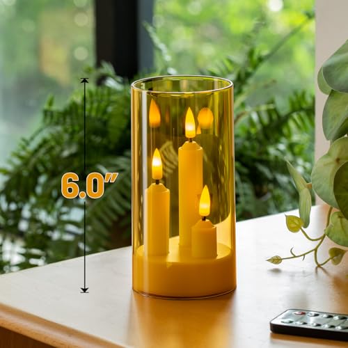 Image of Hausware 3-in-1 Flameless LED Taper Candles with Remote - Battery Operated, Realistic & Portable Candles Set,3-Pack,Durable Indoor /Outdoor Decor (Gold)