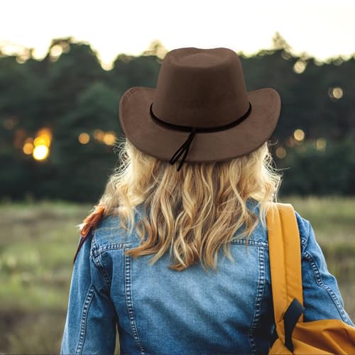 Image of LIDHAY Cowboy Hat for Women and Men Felt Wide Brim Suede Cowboy Cowgirl Hats Felt Cattleman Western Hats