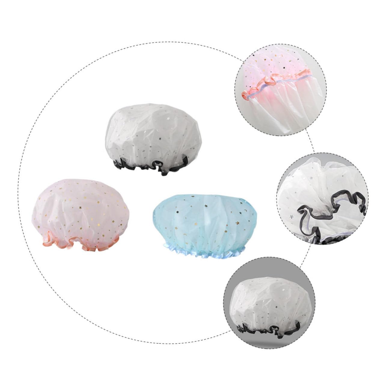 Healeved 15stücke Teiliges Duschhauben Für Damen Wasserdichte Elastische Badekappen Mit Doppelter Schicht Für Shampoo Make-up Und Körperpflege Farben Hellrosa
