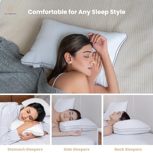 Image of MY ARMOR Gusseted Hotel Pillows for Sleeping, Down Alternative Hypoallergenic Bed Pillows Suitable for Side and Back Sleepers, Soft and Supportive, White, Pack of 2