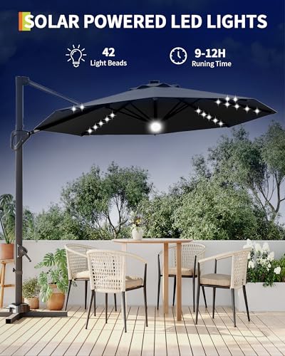10FT Patio Umbrella Outdoor Large Cantilever w/Base Included Market Sun Shade Windproof Offset with 360-Degree Rotation