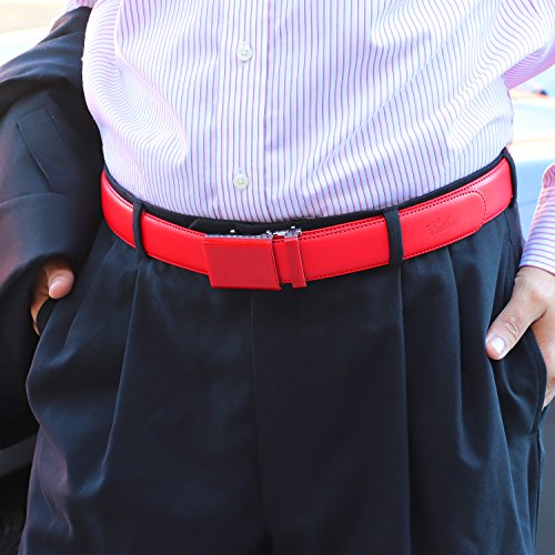 Image of Falari Men Unisex Genuine Leather Ratchet Dress and Casual Belt, Automatic Sliding Buckle, Trim to Fit