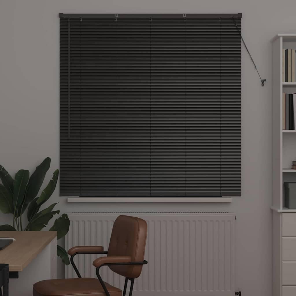 Fensterjalousie Mit Vorhängen Aus Aluminium, Matt Oberfläche, Manuelle Bedienung, Rollos Für Fenster, Rollo Verdunkelung, Geeignet Für Innenräume, Schwarz, 125 x 130 cm