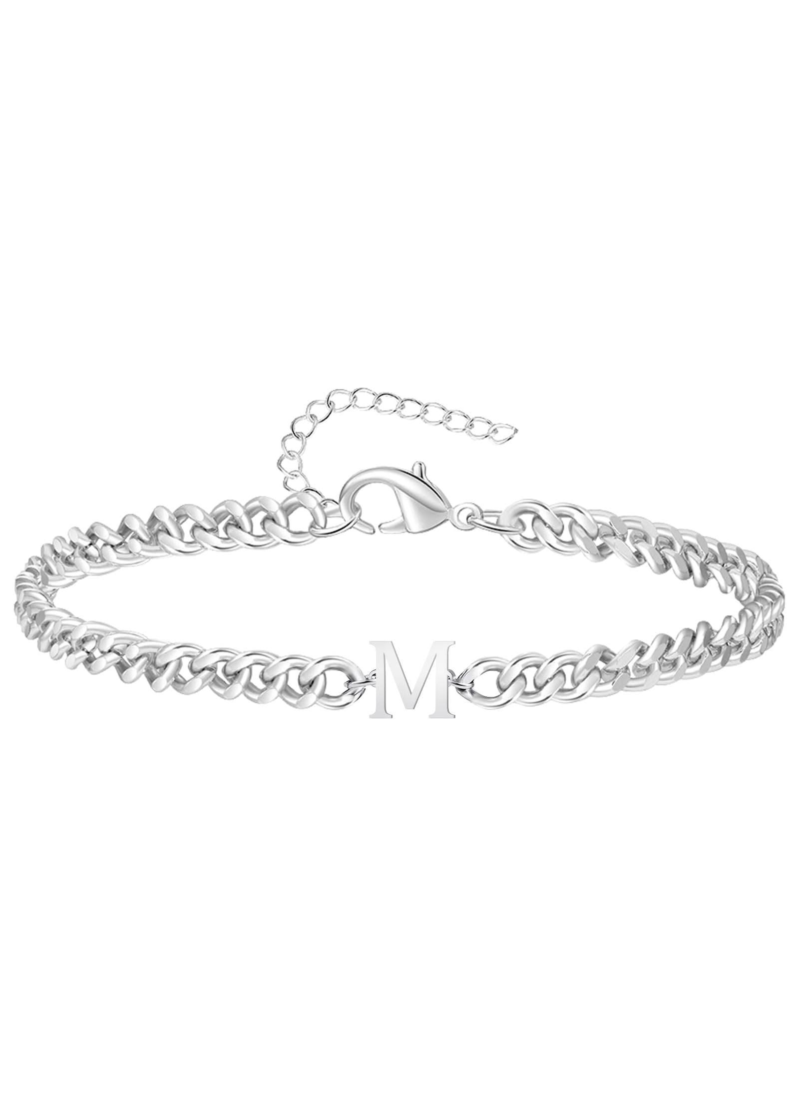 TOLOWOBK Pulsera Hombre Mujer Plata Letra Inicial A - Z Pulsera Acero Inoxidable Cubanos Hombre Pulsera con Inicial Regalos Navidad Cumpleaños para Papá Mamá Hija Hijo Marido
