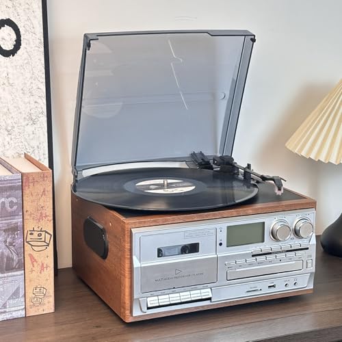 Odtwarzacz kaset i płyt winylowych Bluetooth 10 w 1 z pilotem i wbudowanymi głośnikami do użytku w domu, biurze, do rozrywki i sypialni (B)