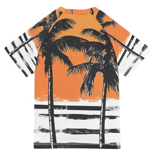 Boys Swing Shirts Sun Stripe Summer Palm Rashguard Short Sleeve Kids T-Shirts Sun UPF 50+2