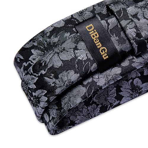 Image of DiBanGu Silk Floral Ties for Men Woven Paisley Necktie and Tie Clip Handkerchief Cufflinks Set for Party Wedding