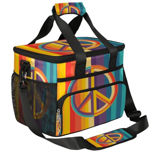 Peace Insulated Picnic Backpack Lunch Box for Women Men Picnic Basket Tote Lunch Bag Picnic Bag Portable Lunch Bags for Picnic, Beach, Work, Trip,Office, Camp Peace Sign
