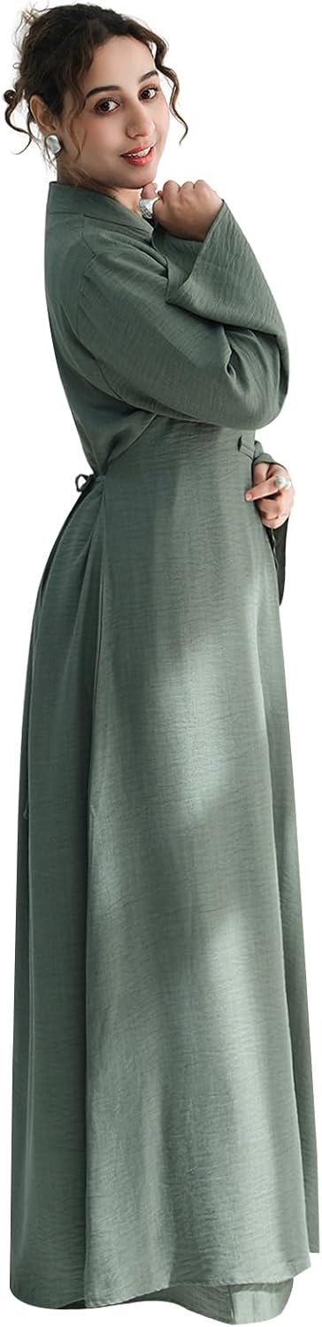 2PCS Womens Muslim Abaya Dress Soft Light Prayer Clothing Stand Collar Full Coverage Cardigan Dress Outfits