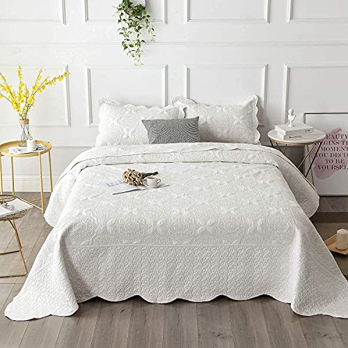 Brandream Parure de lit romantique avec housse de couette pour lit King size Motif broderies Crème Blanc Violet Vert King ivoire Cover