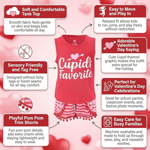 Image of Unique Baby Girls Toddler Big Kid Sleeveless Tank with Pom Pom 2pc Shorts Set Outfit