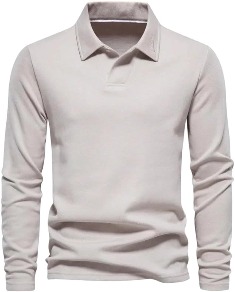 Men's Solid Color Print Polo Shirt Lapel Long Sleeve Golf Shirt Daily Business Casual Tops