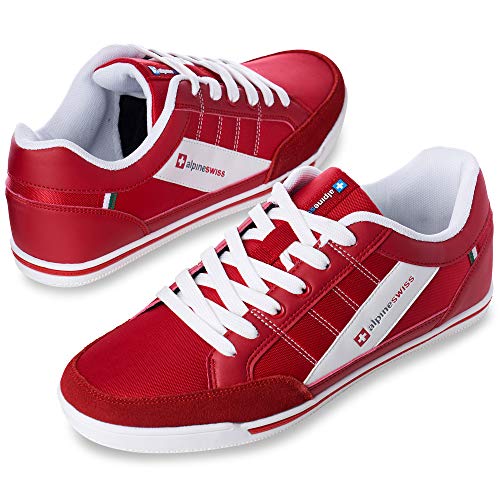 Alpine Swiss Men’s Retro Sneakers | Euro Vintage Inspired Low Top Shoes with Suede Trim | Stefan Fashion Sneakers | Streetwear Casual Tennis Shoes RED 15 by Alpine Swiss - Used condition - Image 3
