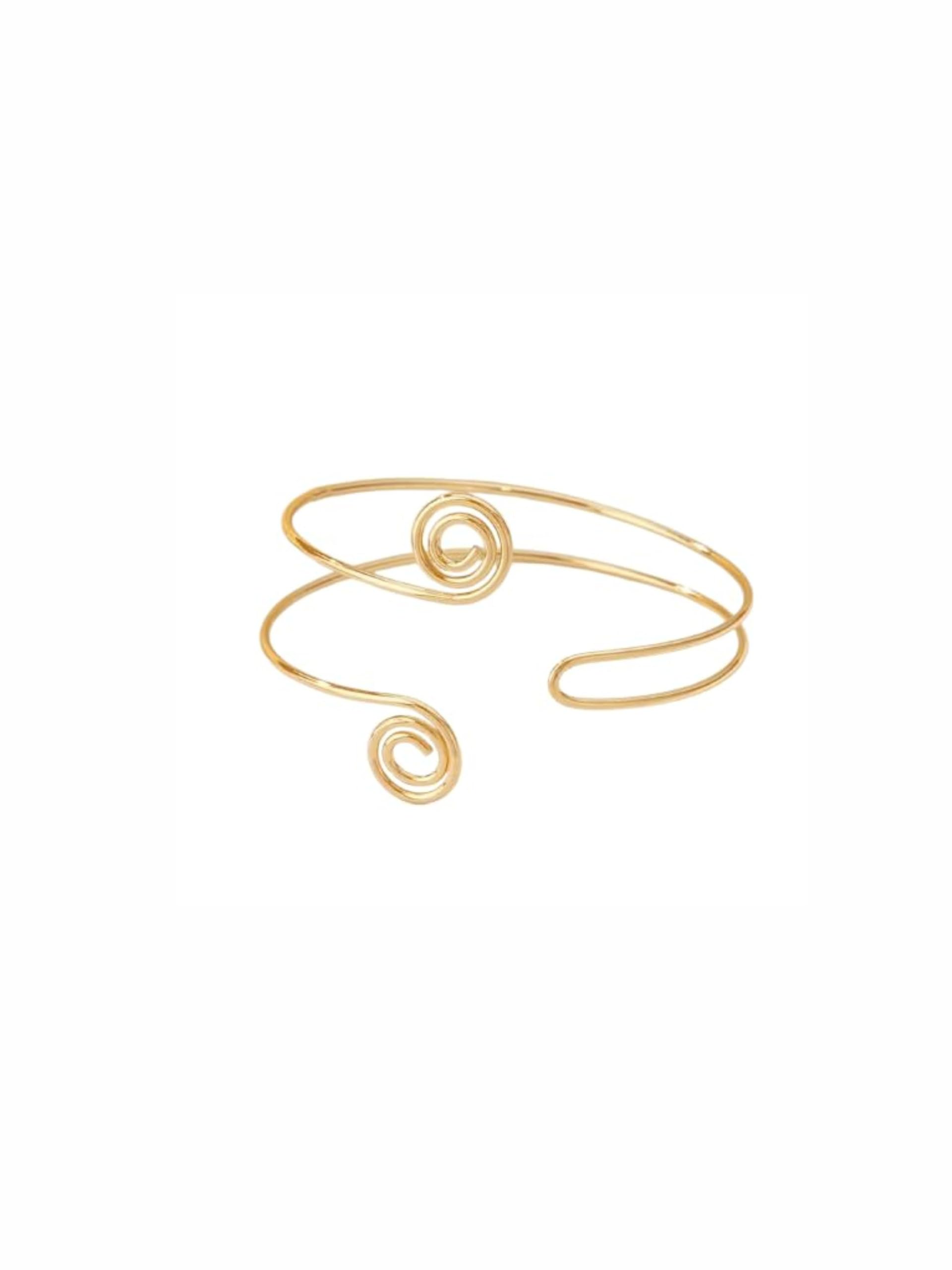 Gold-Toned Spiral Cuff Armlet Bracelet, Brass, Open-End Adjustable Design, Contemporary Crossover Style, for Women-image-5