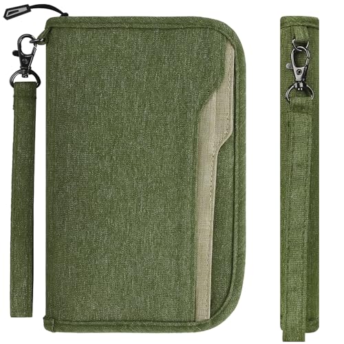 Image of ZOPPEN Passport Holder Family RFID Passport Wallet, Passport Holder Women /Men, Travel Wallet Documents Organizer Zipper Case with Removable Wristlet Strap, Travel Essentials for Flying, #06 Green, One