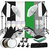 CAZARU Photo Studio LED Softbox Paraguas Kit de iluminación Soporte de Fondo Soporte 4 Colores Fondo para fotografía Video Shooting