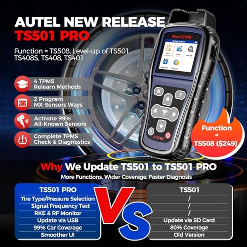 Autel MaxiTPMS TS501 PRO TPMS Programming Tool, Same as TS508, 2025 TPMS Relearn Tool Newer of TS501 TS408S, Activate Relearn 99% Sensors, Program Autel MX-Sensors [315/433MHz], TPMS Reset/Diagnosis