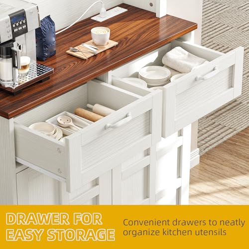 DWVO Kitchen Pantry Cabinet, 70" Tall Farmhouse Freestanding Kitchen Storage Cabinets with 10 Gallon Tilt-Out Trash Can Cabinet,2 Drawers, Microwave Coffee Bar for Living & Dining Room, White Walnut