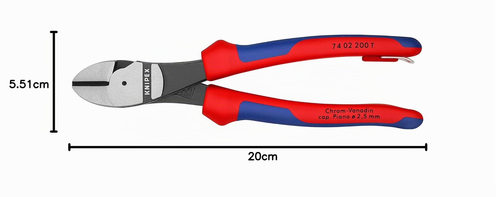 Knipex Alicates de corte diagonal de fuerza negro atramentado, con fundas multicomponentes, con anilla de fijación integrada para colocar un dispositivo de protección anticaídas 200 mm 74 02 200 T