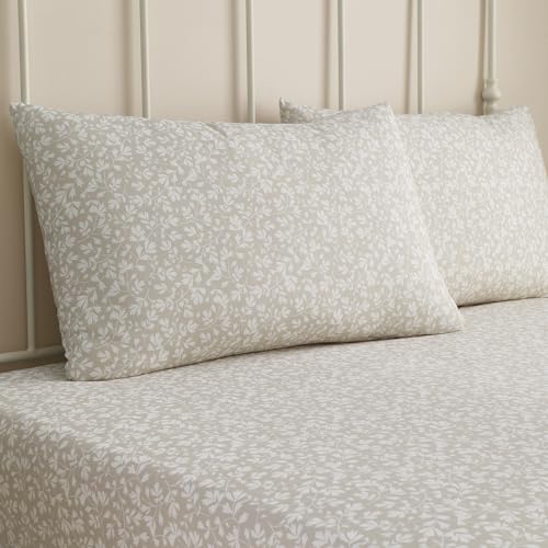 Dreams & Drapes - Drap-Housse Floral Naturel (190 x 140 x 28 cm) - Drap de lit de Luxe en Polycoton - Housse de Couette Assortie Disponible - Drap de lit...