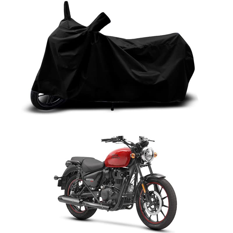 Image of 100% Scratchproof /UV-Rays /Heat Protection /Birds Dropping /Water Resistant /Dust Proof /Waterproof /Full Bike Scooty Two Wheeler Body Cover Compatible for Meteor 350 Custom All Varients[Black]