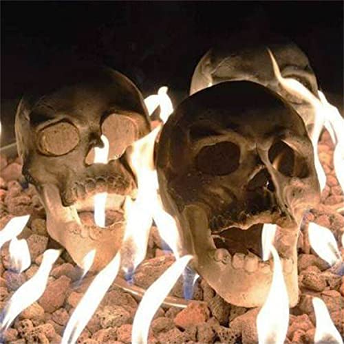 Terrifying Human Skull Fire Pit, Fireproof Imitated Human Skull Ceramic, Durable Reusable Fire Pit Skulls, Halloween Skulls Shaped Fire Stones for Fire Pits Bonfire Campfire Fireplaces (6PCS)