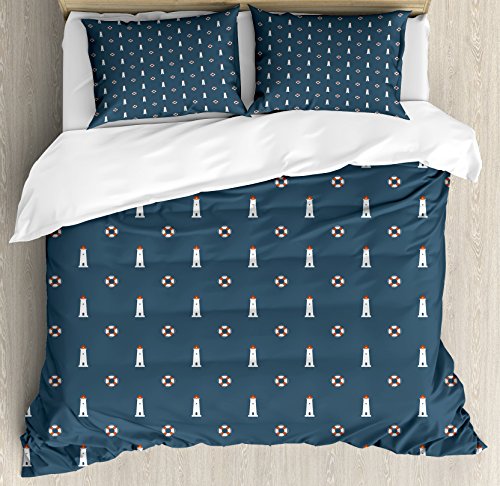 Ambesonne-Lighthouse-Duvet-Cover-Set-Nautical-Pattern-with-Life-Buoys-and-Marine-Architecture-Navigation-Decorative-3-Piece-Bedding-Set-with-2-Pillow-Shams-King-Size-Petrol-Blue-White 51dpKyy2suL
