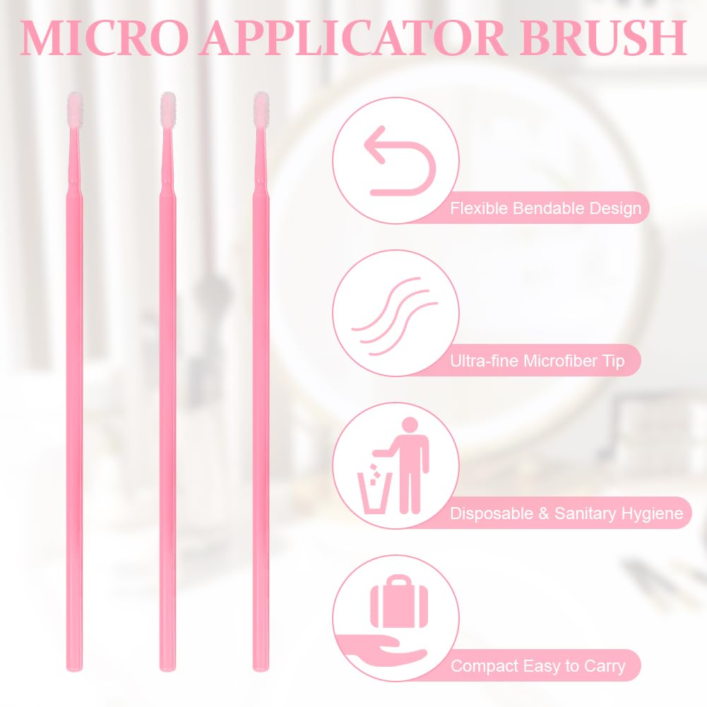 200 PCS Microcepillos Aplicadores Desechables, Ultrafeine Microbrush para Extracción de Pestañas y Maquillaje, Rosa