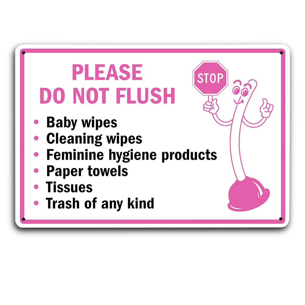 amazon-com-restroom-reminder-metal-sign-12x8-playful-toilet-mascot-do-not-flush-list-pink-durable-bathroom-signage-for-septic-tank-safety-educational-decor-for-public-restrooms-schools-businesses for Do Not Flush Feminine Products Sign Printable Free Amazon.com: Restroom Reminder Metal Sign 12x8