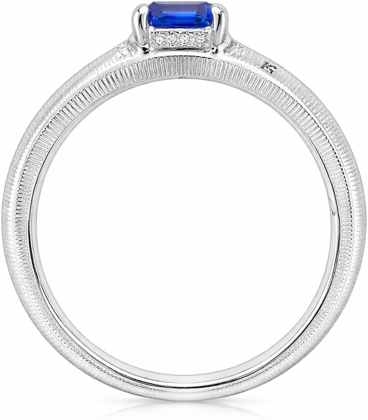 Sapphire, Emerald & Pink Sapphire Ring for Women – 5x5mm Lab-Grown Gemstones, 925 Sterling Silver with Rhodium Plating, Satin Finish, Moissanite Accents, Engagement Promise Anniversary Birthday Gift for Her