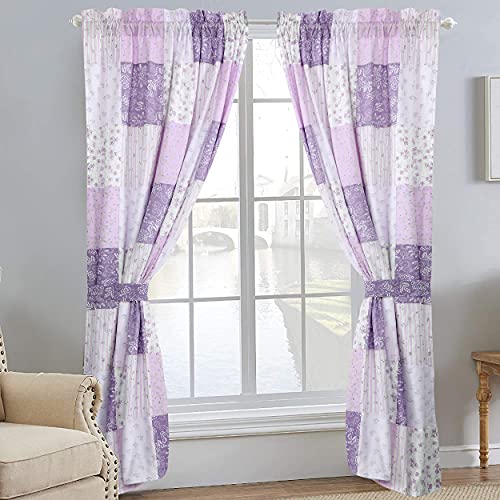 Cozy Line Home Fashions Love of Lilac Light Purple Orchid Lavender 100% Cotton Real Patchwork Window Curtains with Tie Backs Set(2 Panels,84" x 53") Cozy Line Home Fashions Love of Lilac Light Purple Orchid Lavender 100% Cotton Real Patchwork Window Curtains with Tie Backs Set(2 Panels,84" x 53")