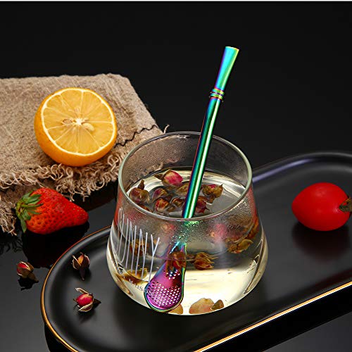 Image of Yerba Mate Bombilla Stainless Steel Straw Loose Leaf Tea Infuser Dringking Spoons Filter Stirring Straws Pack of 5 with 2 Cleaning Brush