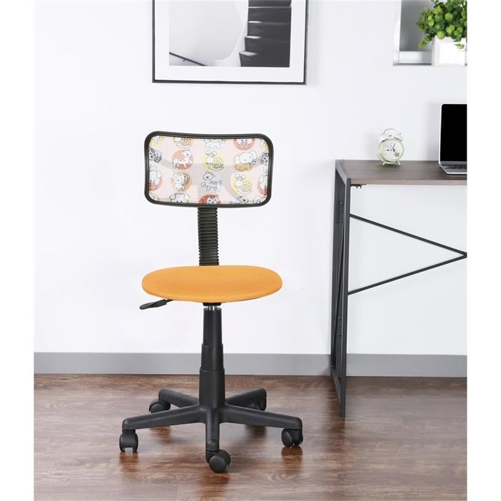 JJS Home Small Rotating Office Desk and Chair Set, Breathable Mesh Low Back Adjustable Ergonomic Seat, Space-Saving Study Work Stool, Animal