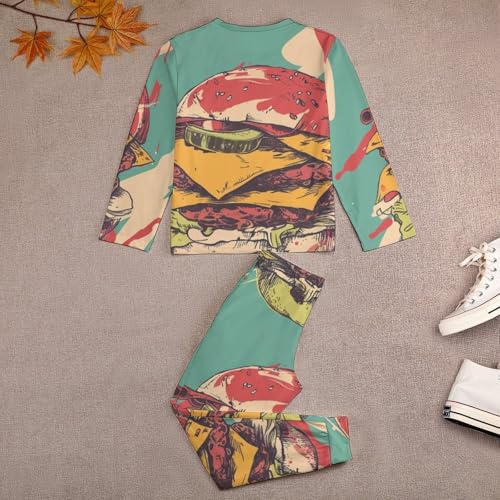 Cheeseburger Fast Food PatternChildren's Pajama Set Round Neck Long Sleeve Top + Pants Two-piece Set120CM3