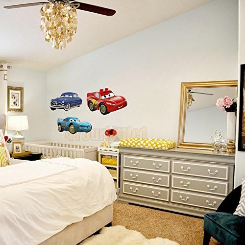 Colourful Cars 3 Cartoon Wall Stickers for Bedrooms Boys and Girls Mural Decal
