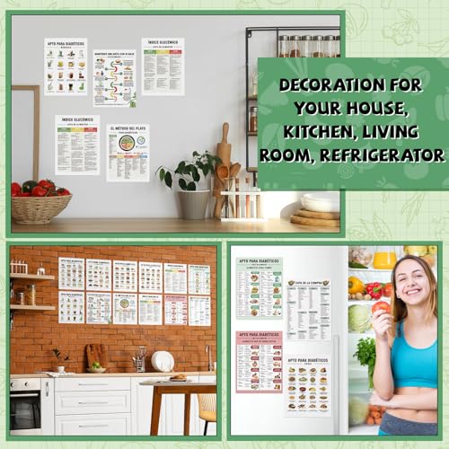 Image of Sinload 12 Pcs Spanish Diabetes Food List Poster Diabetic Food Chart Nutrition Poster for Blood Sugar Control and Management
