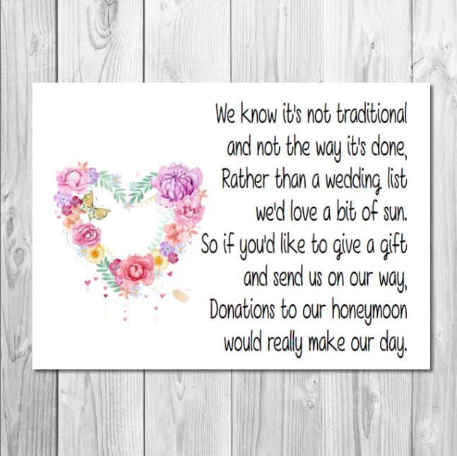 50 Personalised Wedding Money Poem/Honeymoon Wish Poems Card/Gift Poem Cards (MP1-50)