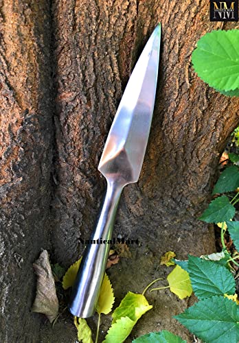 Nauticalmart Hand-Forged Viking Saga Iron Spear Point Viking Accessories Medieval Steel Spearpoint Made From Carbon Steel Reenactment, Long Spear Sca Larp Knight (Silver) #TOP4