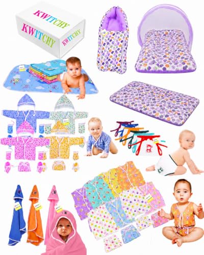 Image of Kwitchy 56 in 1 Baby Products All Combo Infants Essentials Kit Accessories Baby Gift Set (0-6 Months) Baby Boy & Baby Girl (Purple)