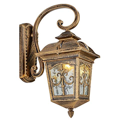 Sufleyy European Patio Wall Lamp Aluminum Lawn Wall Light External Retro Wall Sconce Rainproof Villa Rustproof Glass  wall Lantern For Loft Club Outdoor Garden House Backyard Edison E27