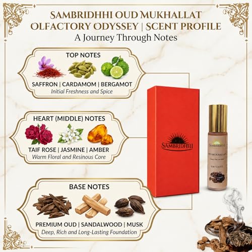 Image of Oud Mukhallat Attar | Premium Arabic Perfume Oil | Alcohol-Free Long Lasting Roll-On Ittar | Traditional Oud Fragrance for Men & Women (10 ML)