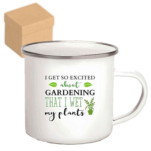 Miniatura 1 de -gardener's Gift, For Mom's Anniversary - I Get So Excited About Gardening, I Wet My Plants On 12oz Enamel Silver Mug