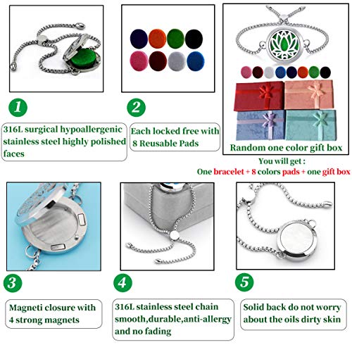 Popeoiuh Essential Oil Diffuser Bracelets For Women Aromatherapy Lotus Locket Bracelet Adjustable Jewelry With 8 Color Refill Pads Birthday Gifts For Mom Teen Girl #TOP3